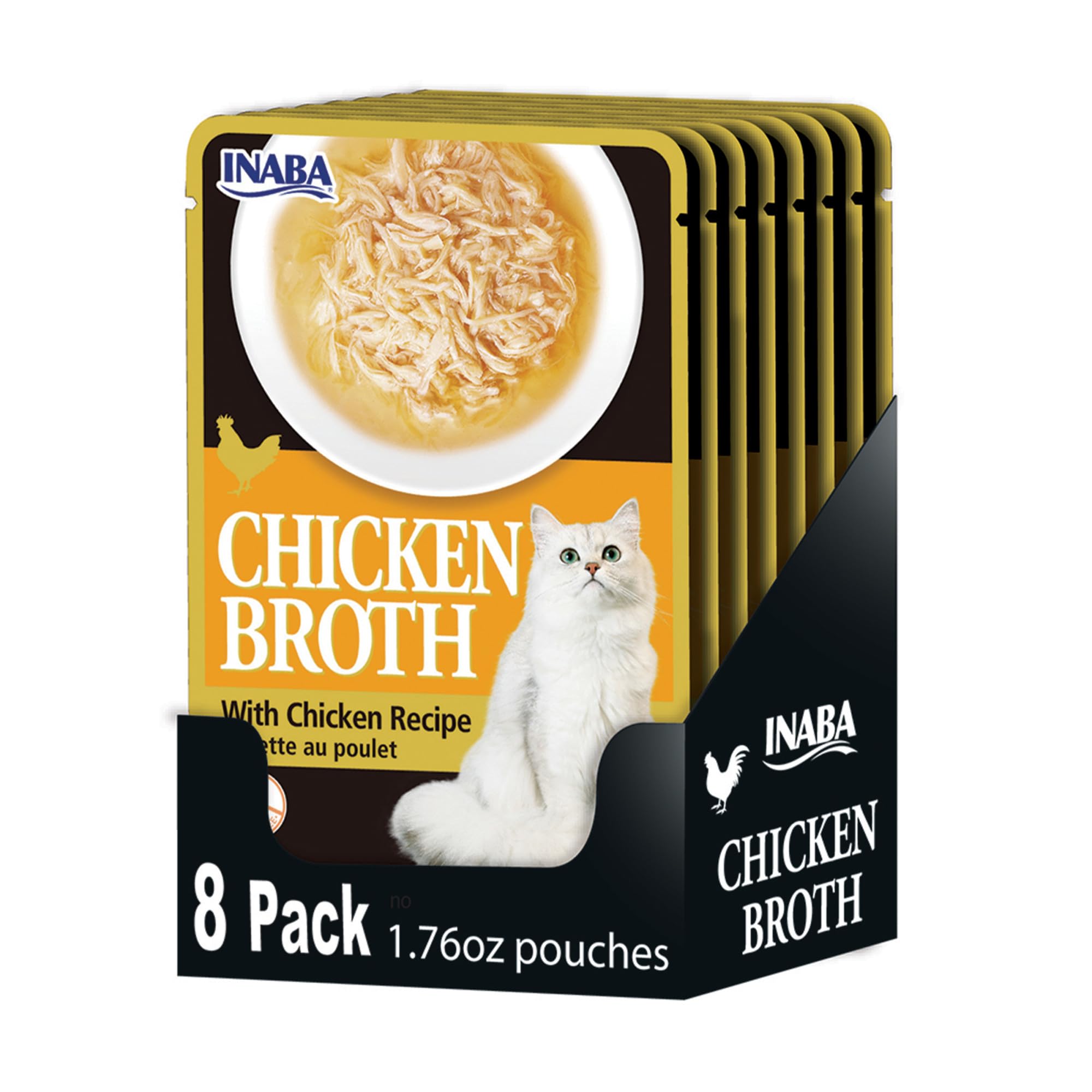 INABA bouillon de poulet pour chat, sachet naturel, idéal pour hydrater et agrémenter les repas.