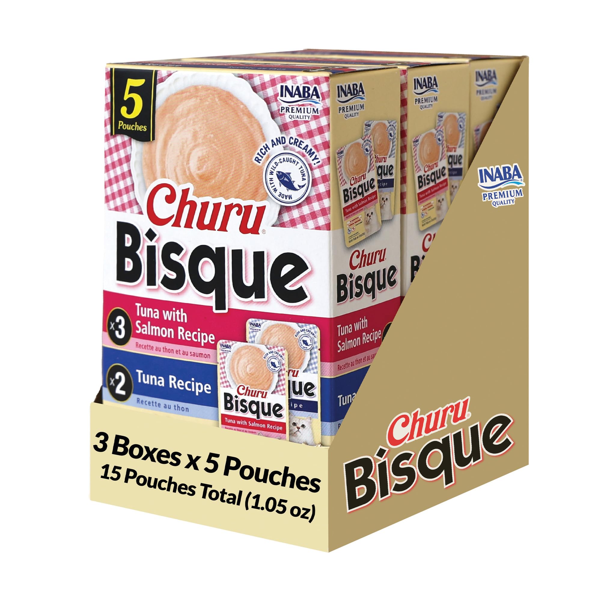 INABA Churu Bisque pour chats, purée crème en sachet, texture riche et hydratante.