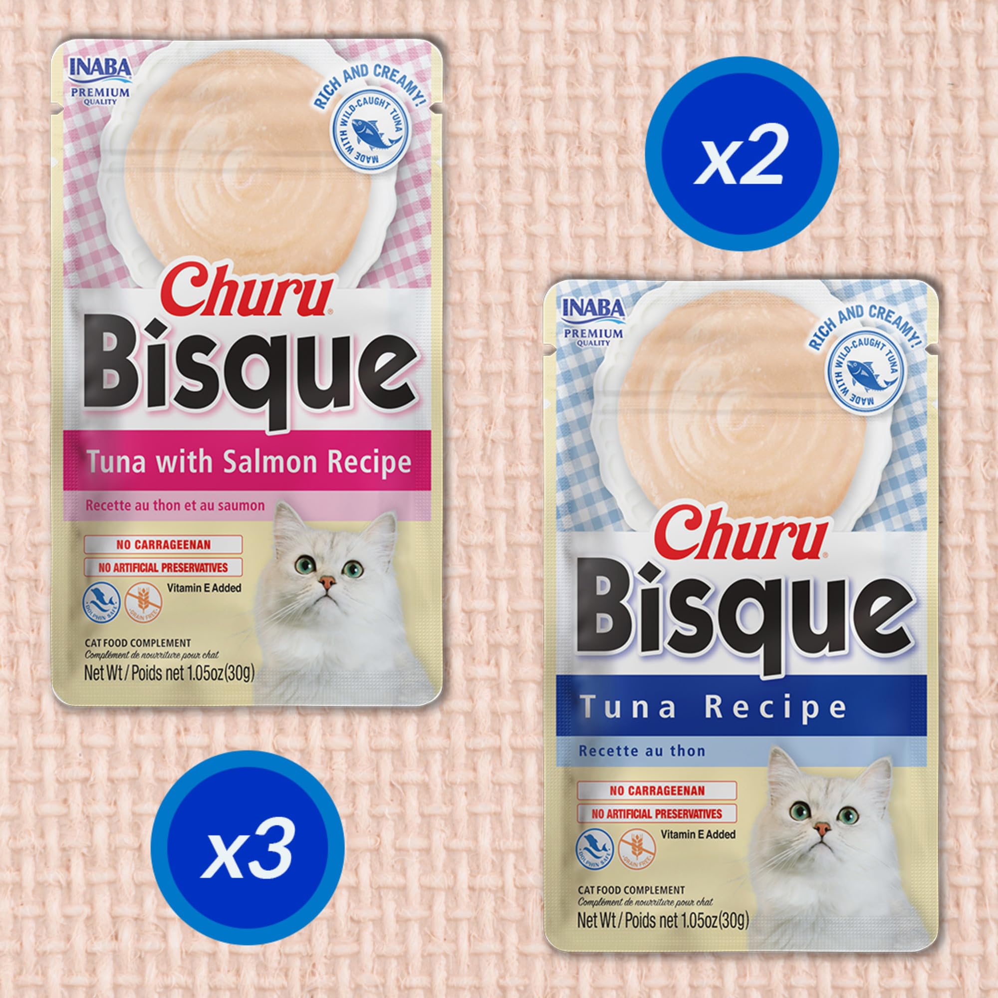 Vitamine E incluse pour soutenir le système immunitaire du chat avec INABA Churu Bisque.