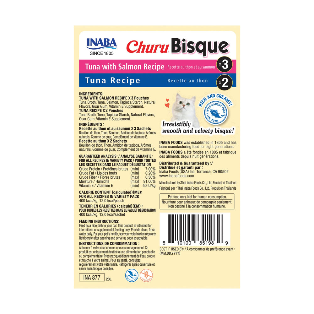 Sachets individuels faciles à doser et à emporter avec INABA Churu Bisque.