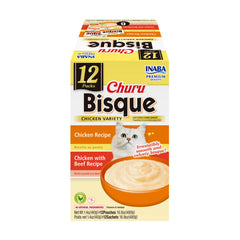 INABA Churu Bisque pour chats – poche ouverte montrant la purée onctueuse.