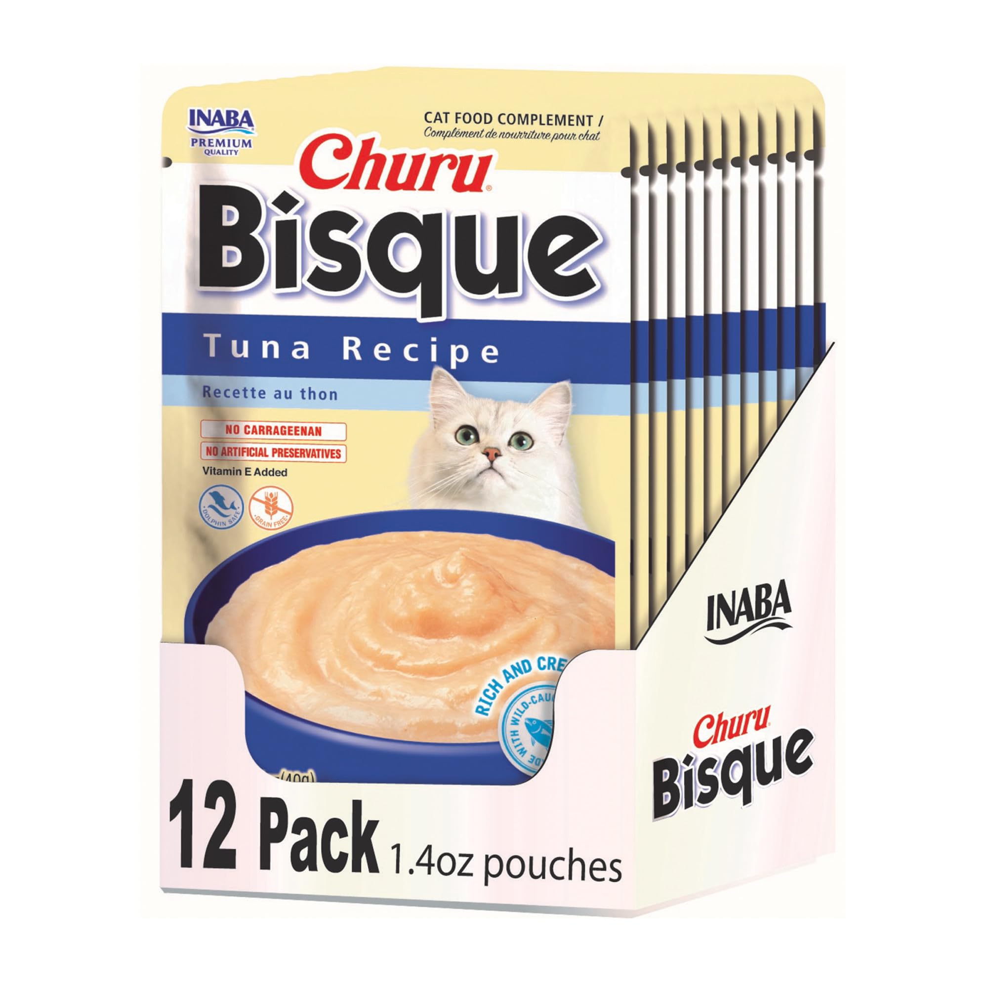 INABA Churu Bisque pour chats – purée crème au thon, texture riche et appétente.