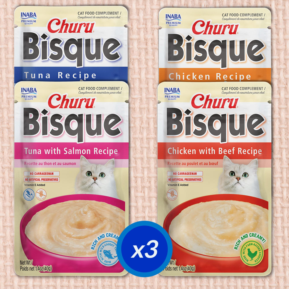 INABA Churu Bisque pour chats, sans céréales ni conservateurs pour une pâtée naturelle.