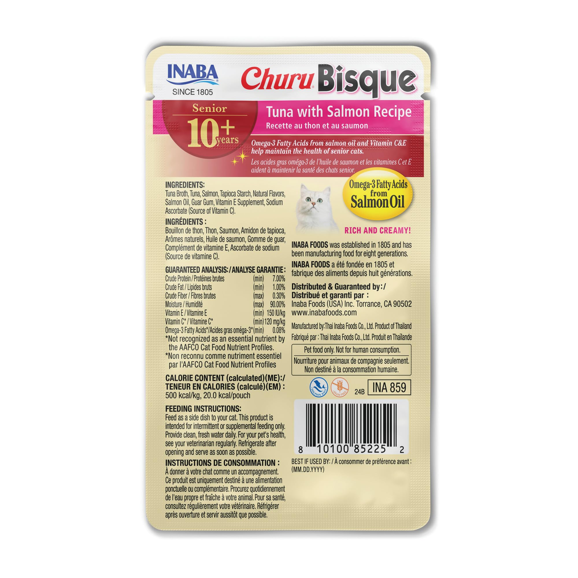 INABA Churu Bisque Chat Senior 10+, parfum thon-saumon apprécié.