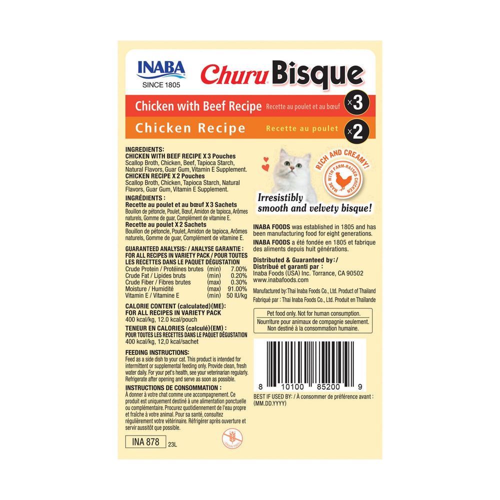 Chaque sachet INABA Churu Bisque Chat offre un repas rapide et savoureux.