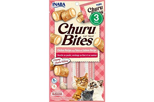INABA Churu Bites pour chats avec thon et saumon, tube pratique pour récompense et hydratation