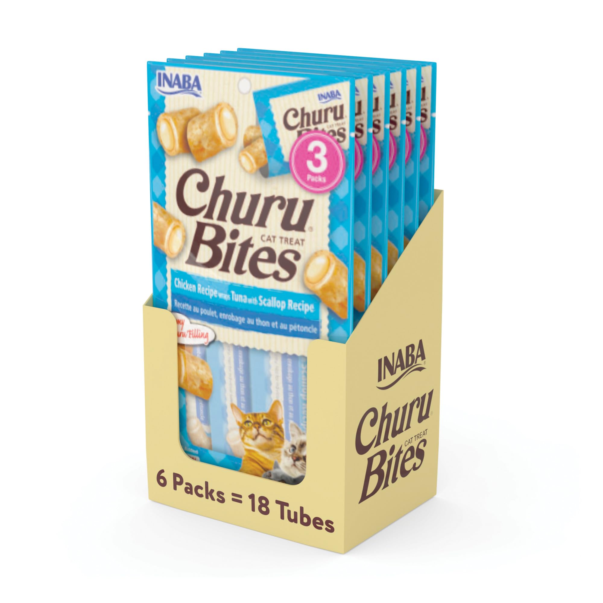 INABA Churu Bites: tubes ouverts montrant la texture humide prête à offrir
