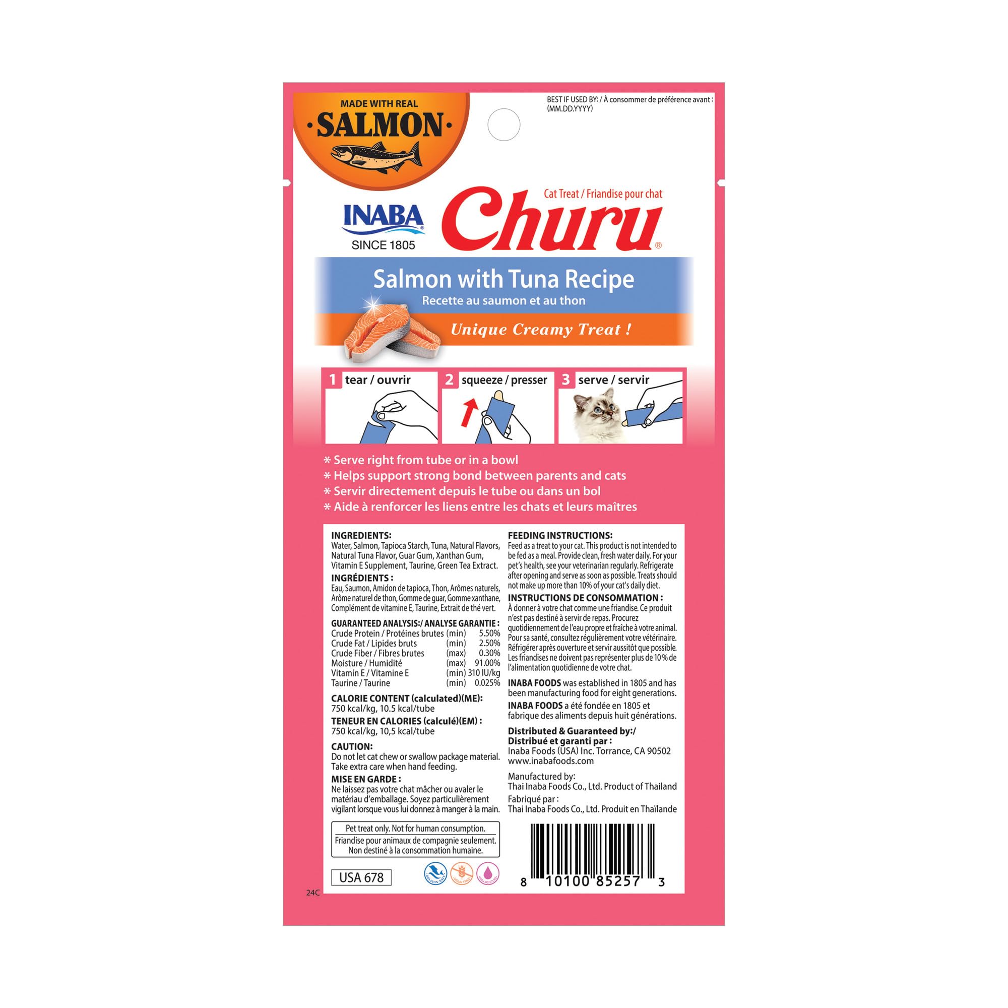 INABA Churu chat, 91% d'humidité et faible calories par tube.