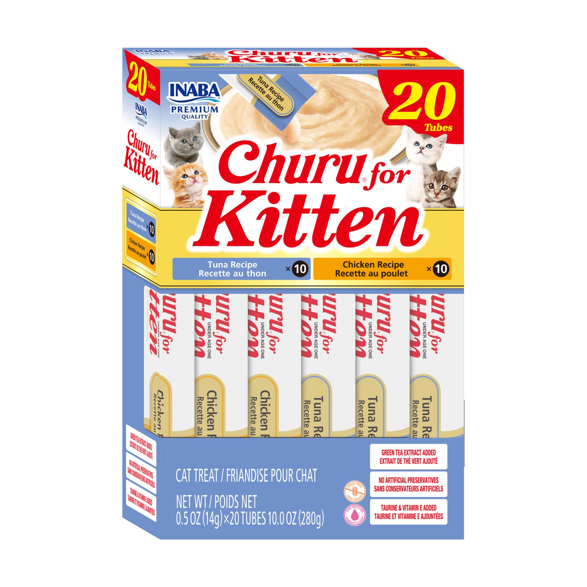 INABA Churu Chaton thon crème purée, friandise humide savoureuse favorisant l’hydratation et le lien