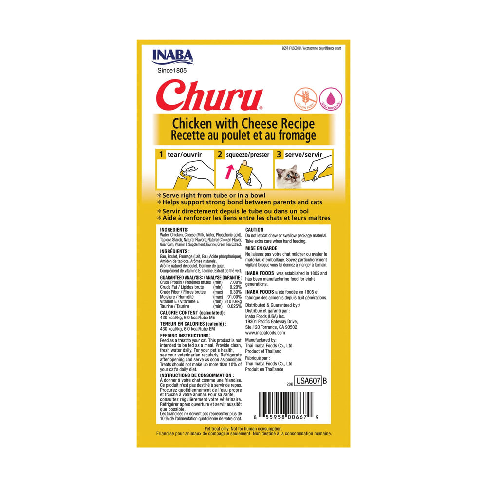 Emballage INABA Churu, pack de 24 tubes prêt à l’emploi.