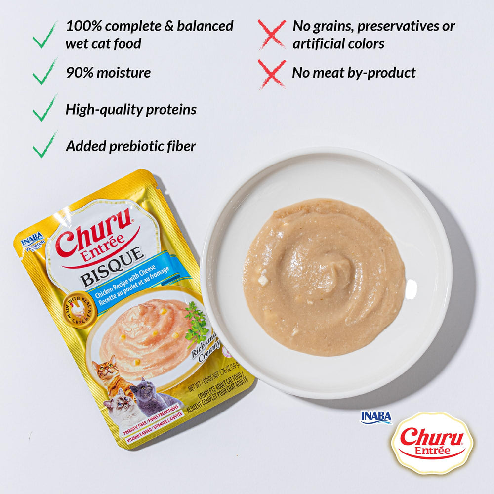 Hydratation élevée à 90 % d’humidité dans INABA Churu Entrée Bisque.