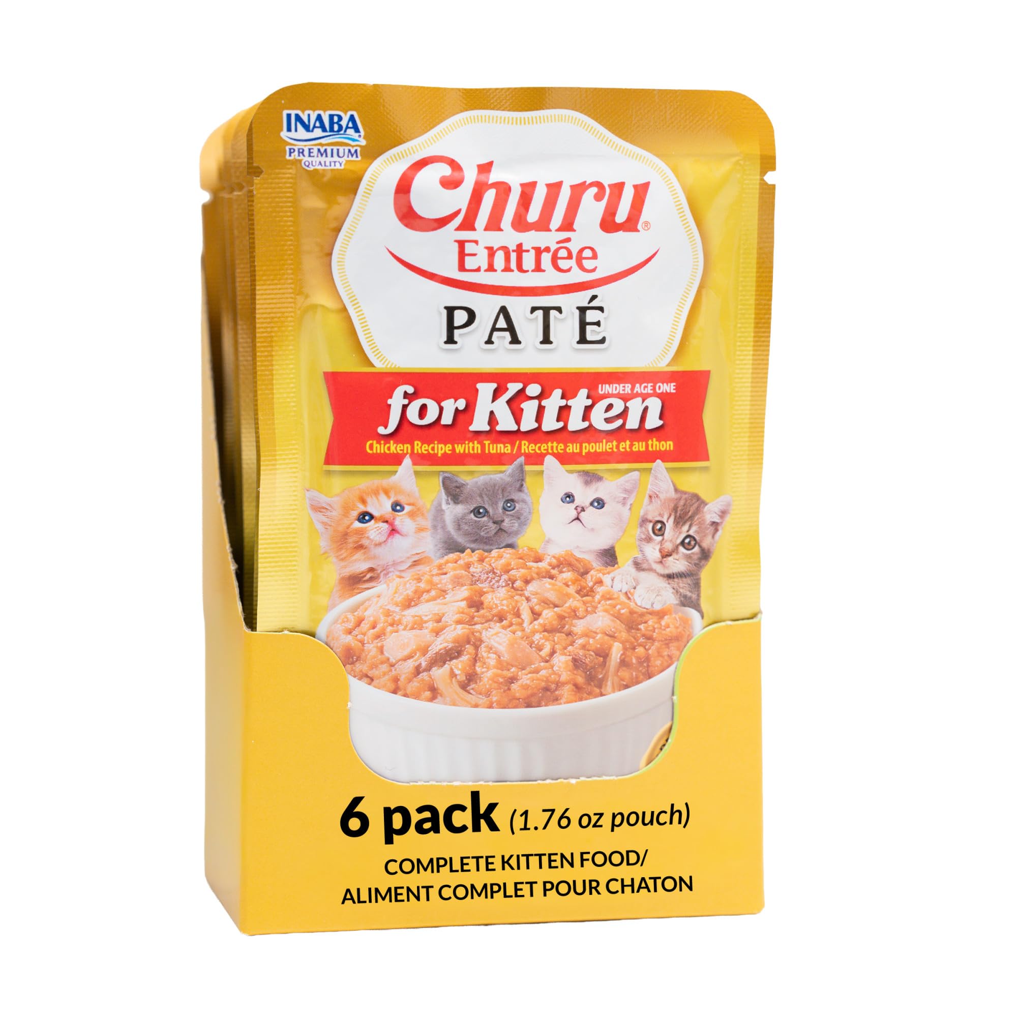 INABA Churu Entrée Pâté chatons au poulet en sachet, hydratation pratique à chaque repas.