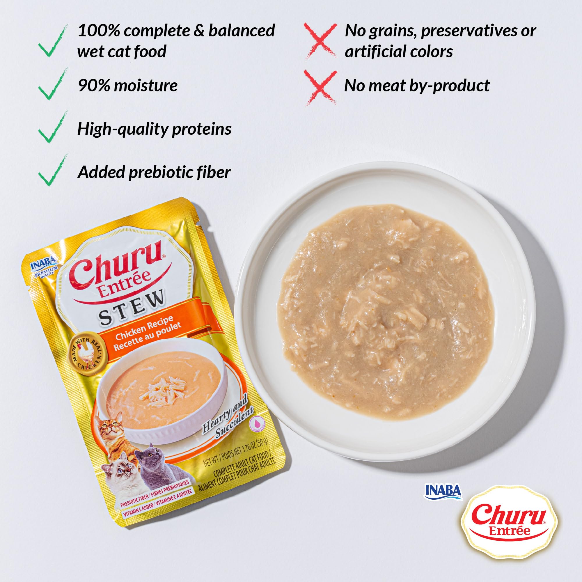 INABA Churu Entrée Stew Senior: prébiotique inuline soutenant la digestion.