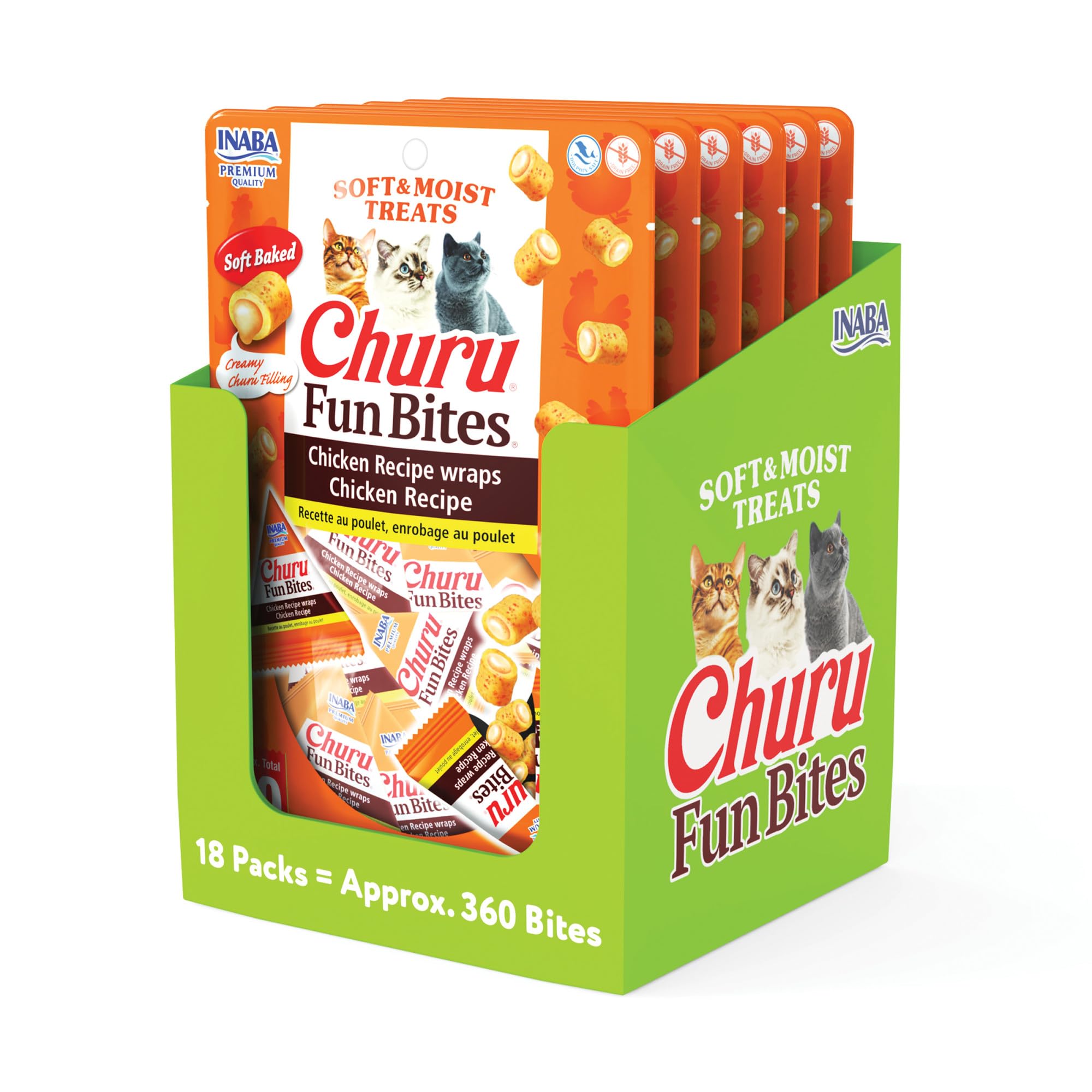 Friandises INABA Churu Fun Bites, emballage Tetra, portions pratiques pour des friandises fraîches.