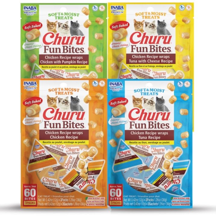 INABA Churu Fun Bites montrant l'emballage tétra portionné, pratique et frais.