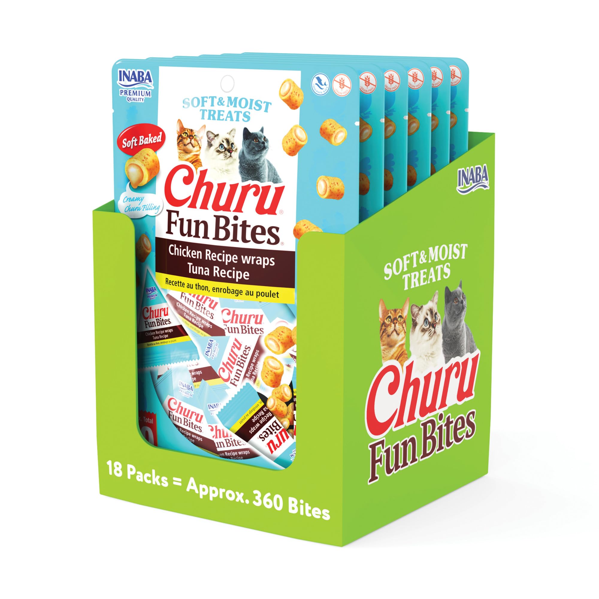 Emballage INABA Churu Fun Bites en tetra prêt à partager et garder frais.