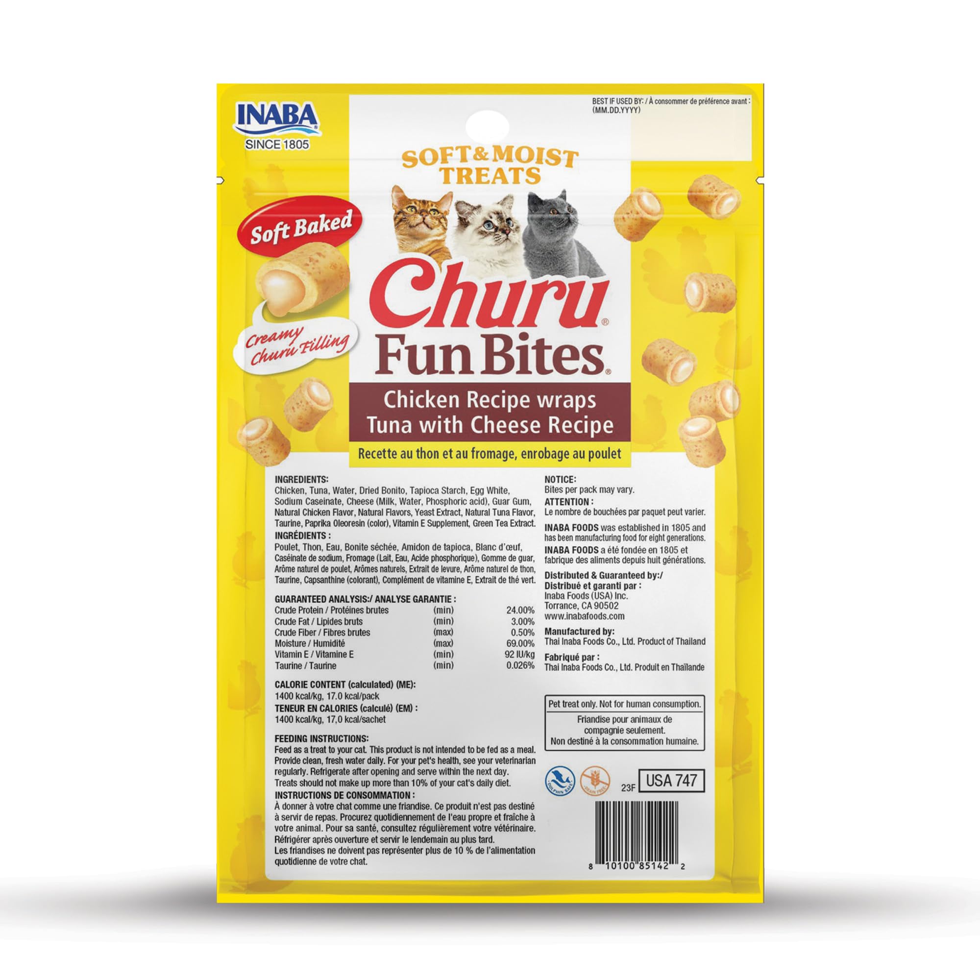 Quatre saveurs INABA Churu Fun Bites, adaptées à tous les âges.