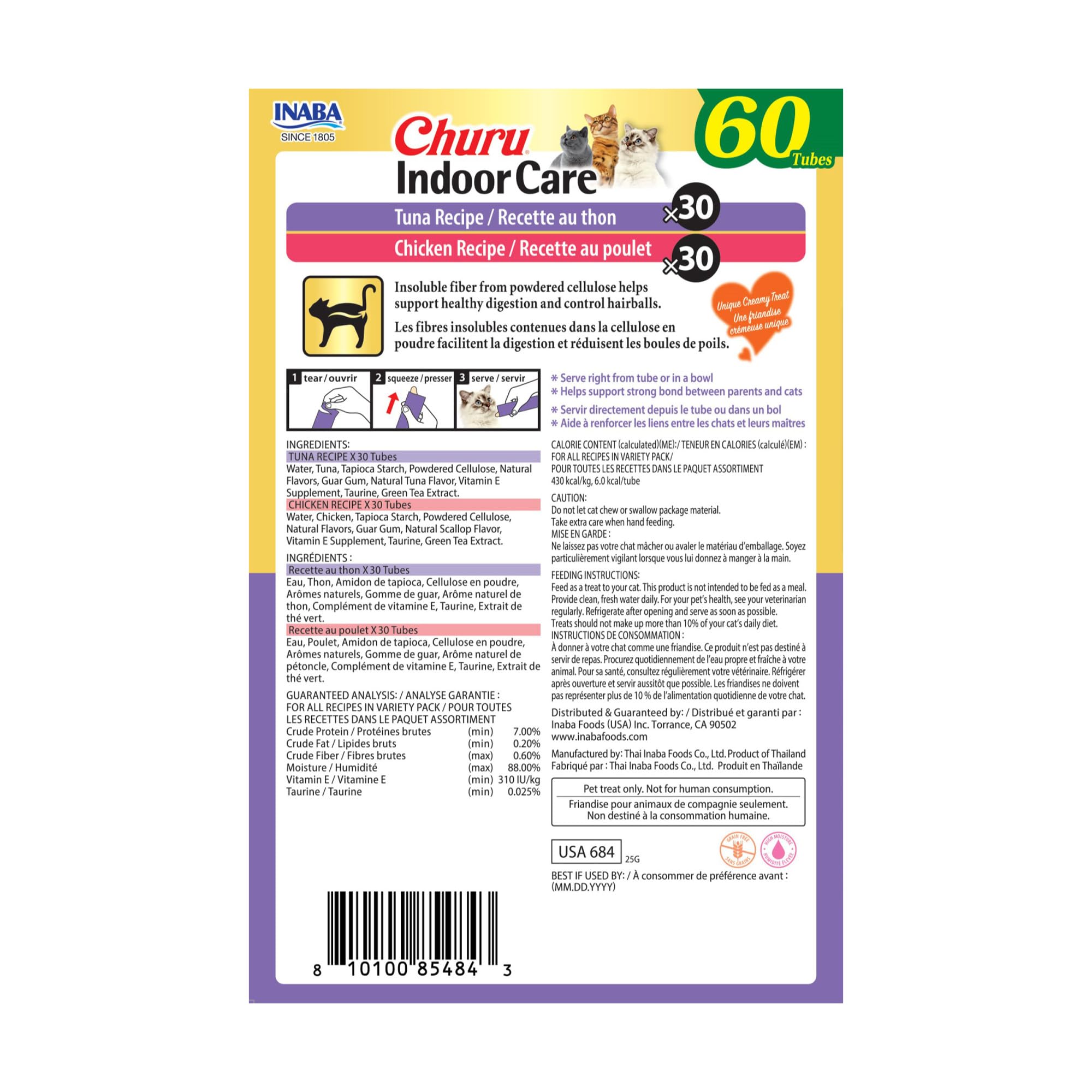 Sans cereales INABA Churu Indoor Care pour tous ages
