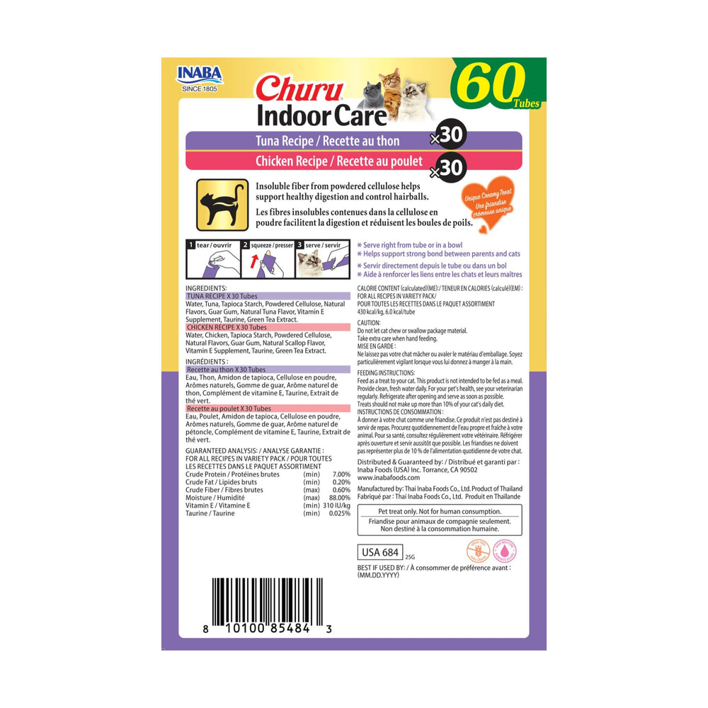 Sans cereales INABA Churu Indoor Care pour tous ages