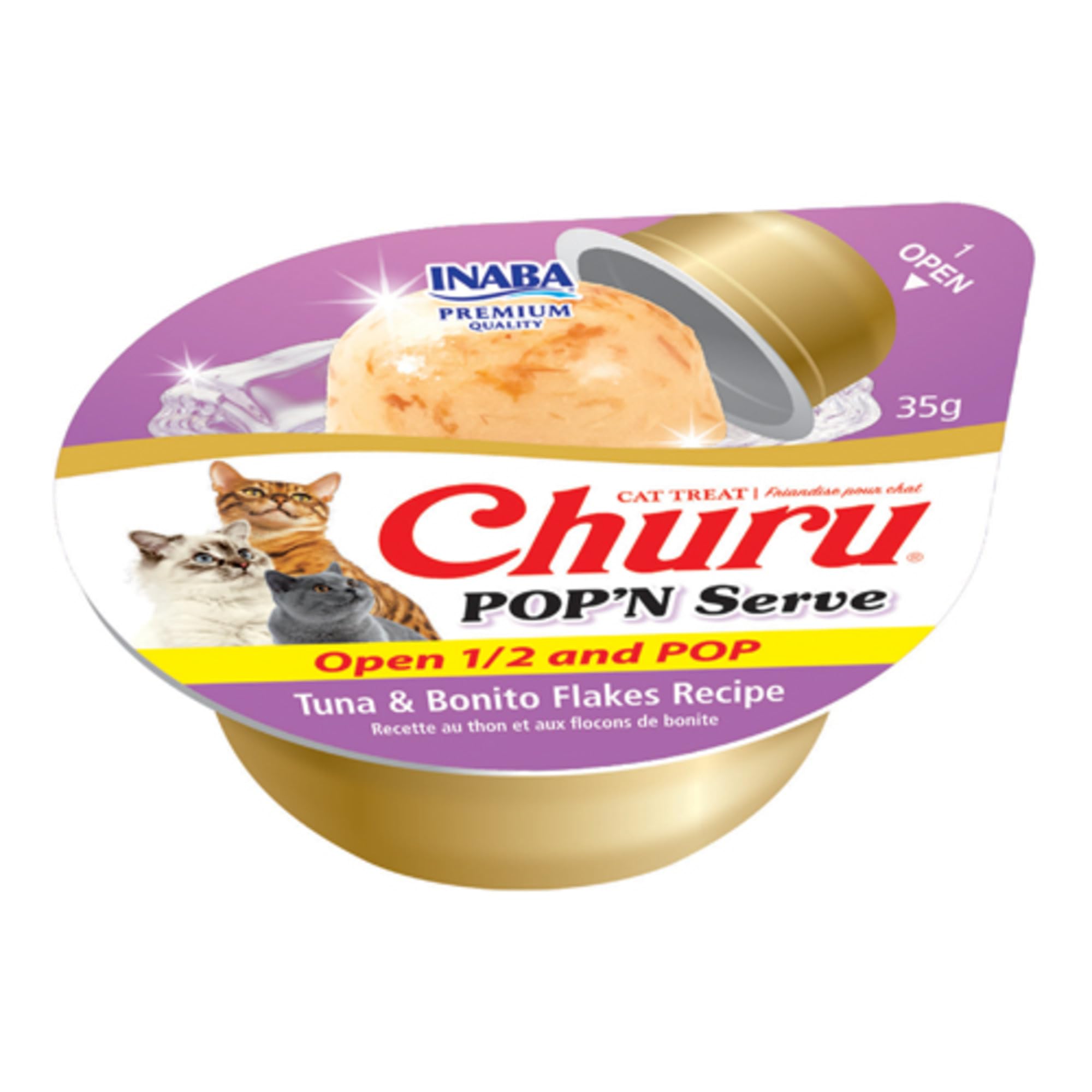 Churu Pop’N Serve avec vitamine E et taurine pour le bien-être quotidien.