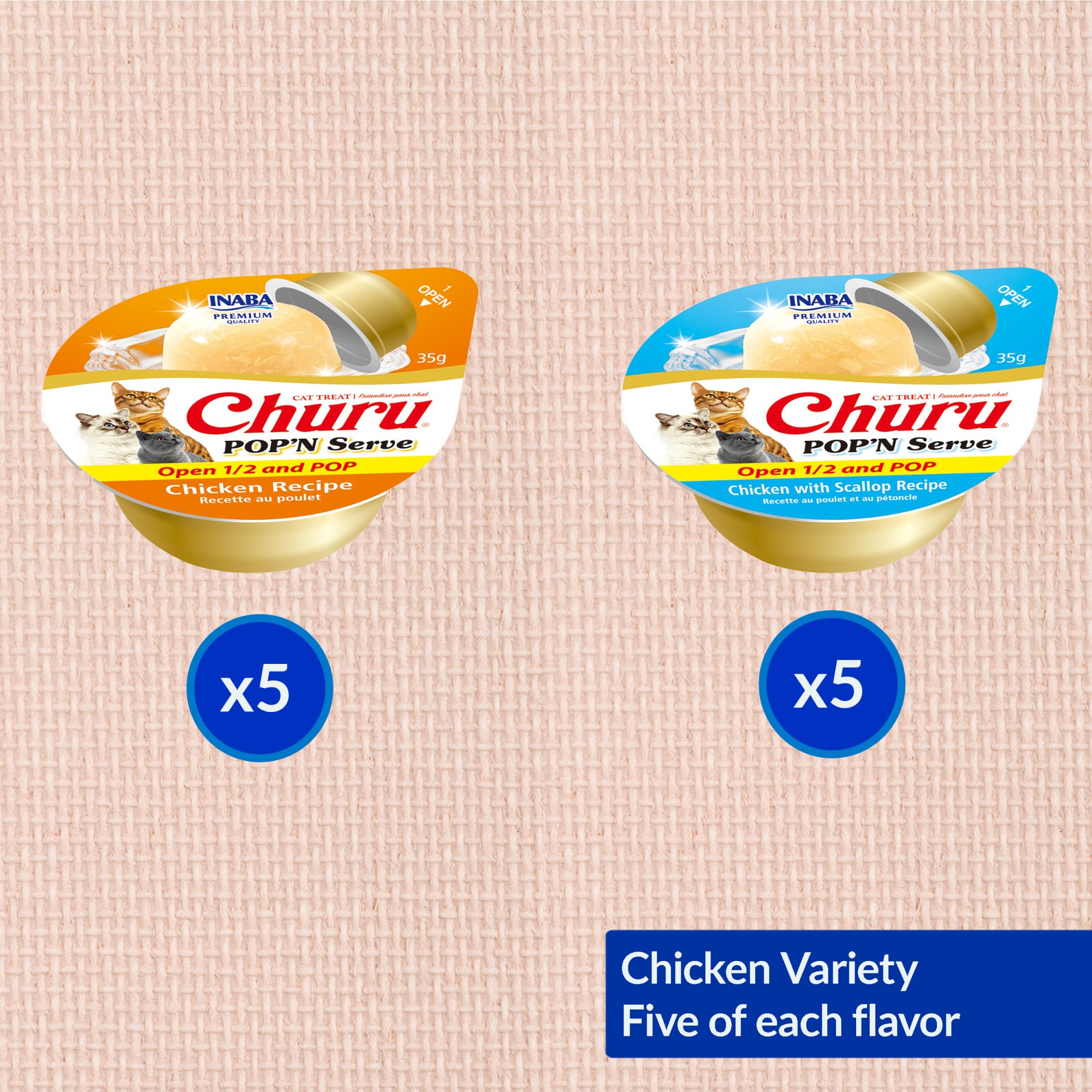 Ingrédients enrichis: vitamine E et taurine INABA Churu Pop'N Serve.