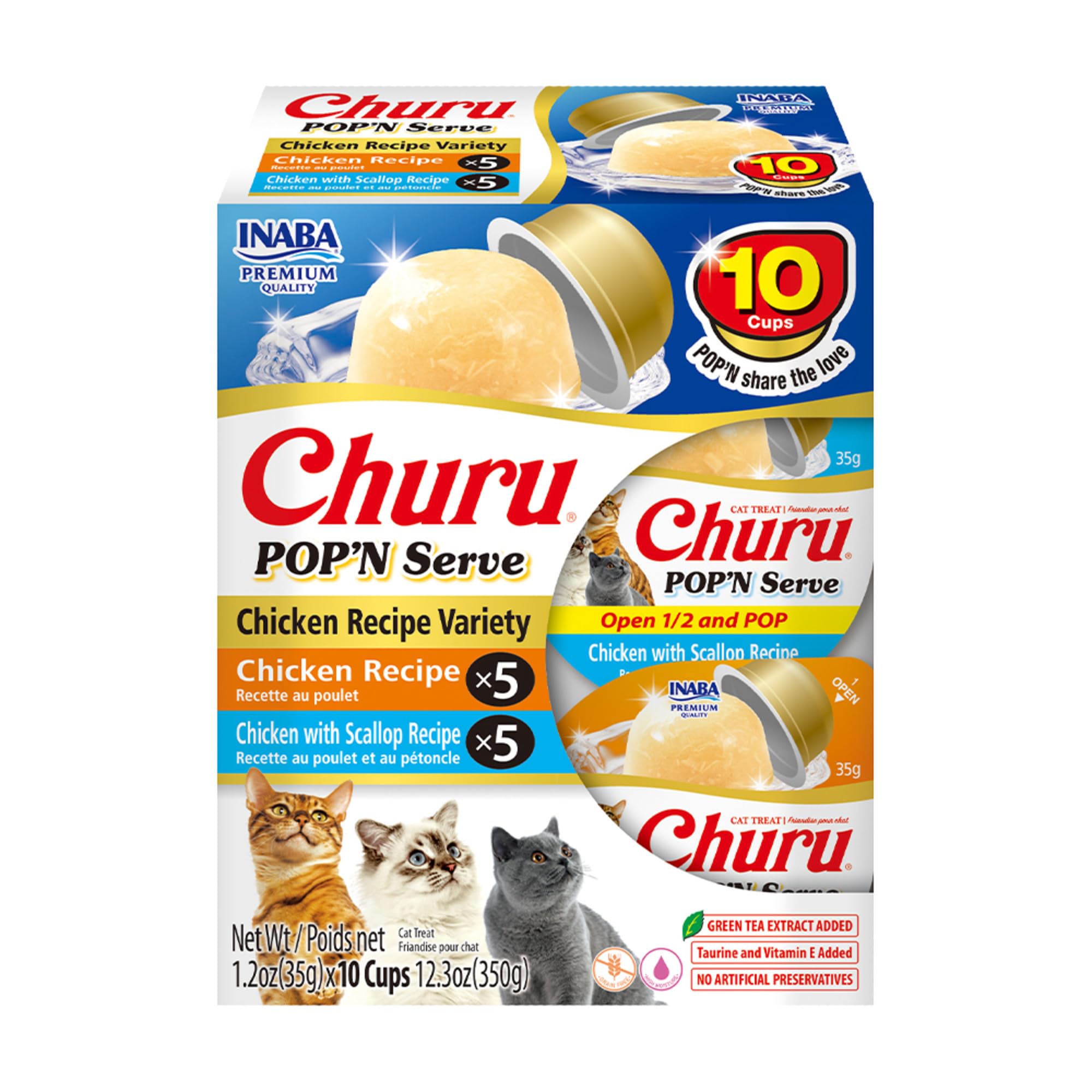 INABA Churu Pop'N Serve chat poulet en portion 34 g prête à servir.