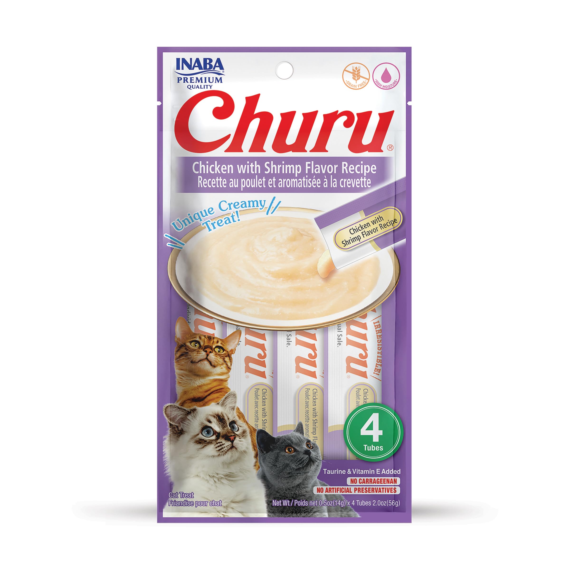 Purée Churu INABA au poulet et crevettes, texture onctueuse en tube pour régal interactif