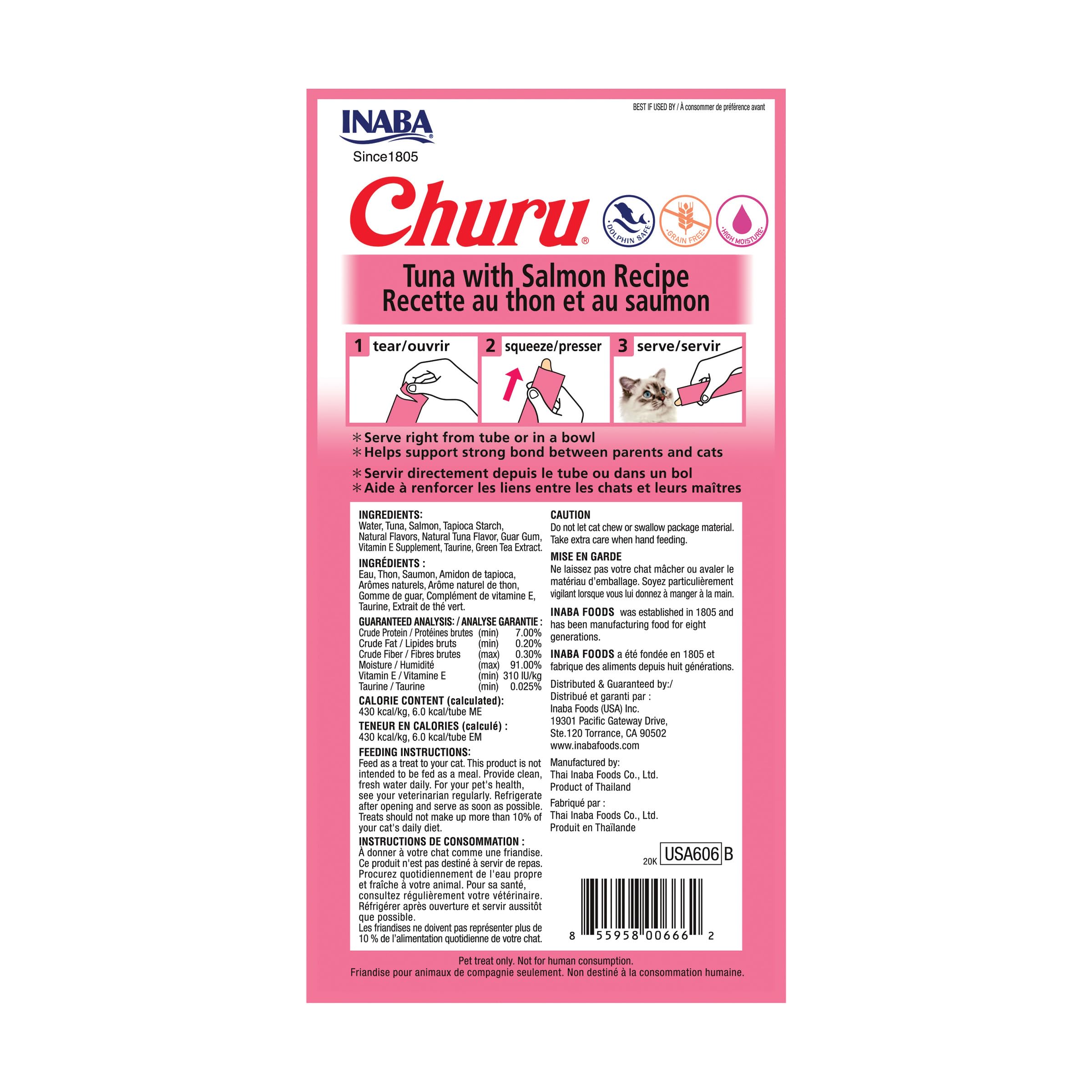 Purée crèmeuse INABA Churu pour chat, texture lisse idéale pour récompenser doucement.