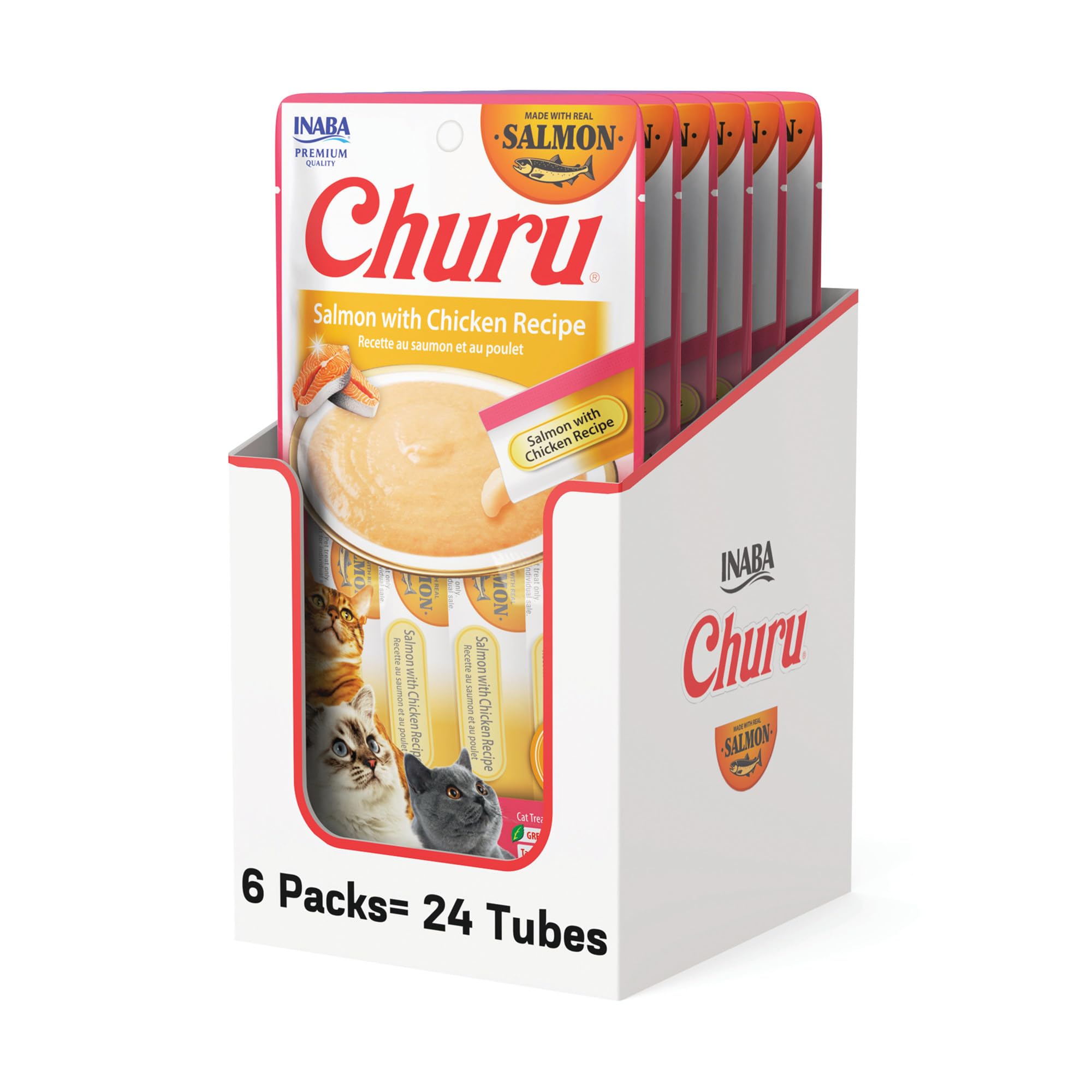 INABA Churu saumon crème en tube – friandise hydratante pour chat.