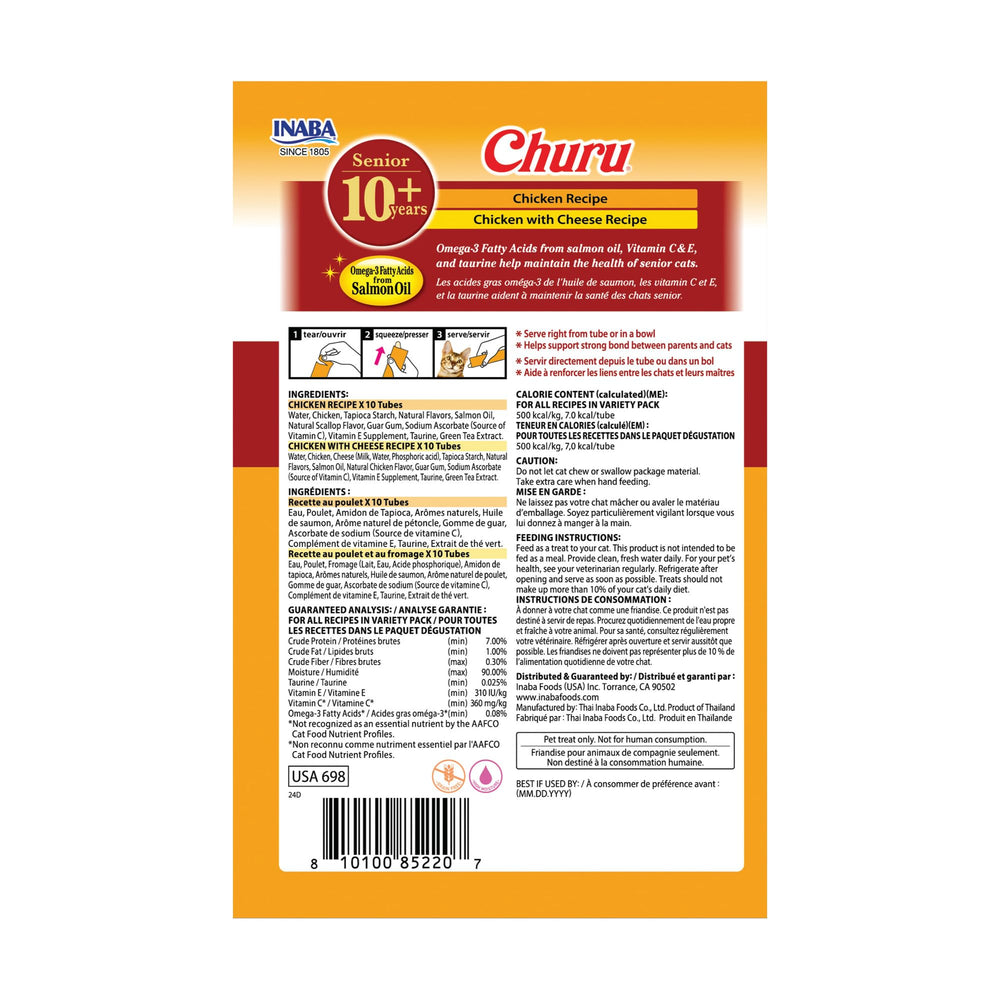 INABA Churu Senior 10+ quatre saveurs : variété pour varier les plaisirs.