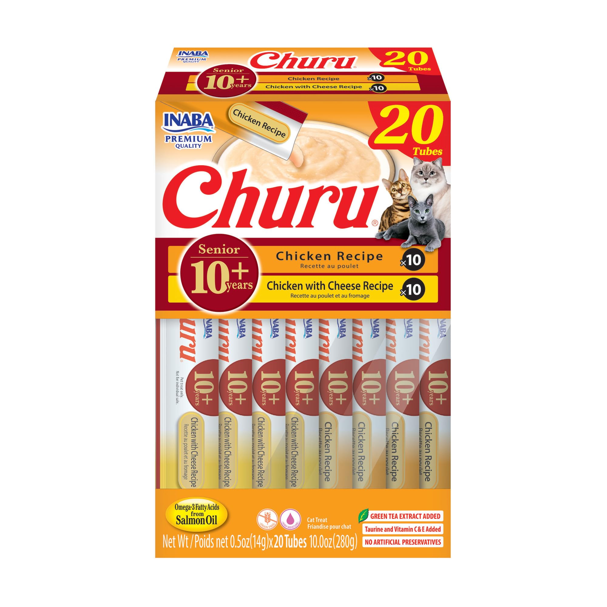 INABA Churu Senior 10+ tube poulet : texture crémeuse et hydratante.