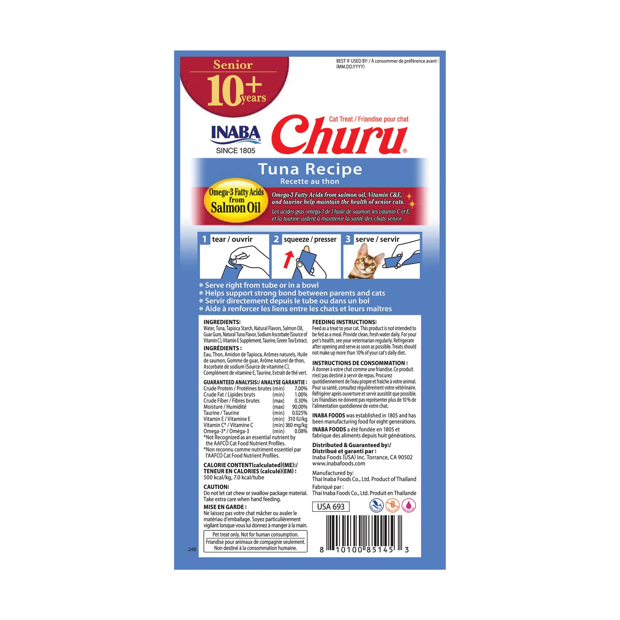 Hydratation élevée avec 90% d'humidité INABA Churu Senior