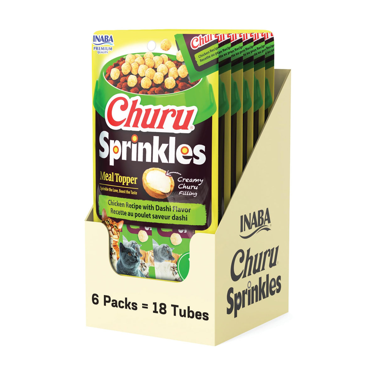 INABA Churu Sprinkles en tube-dose, pratique pour enrichir les repas du chat.