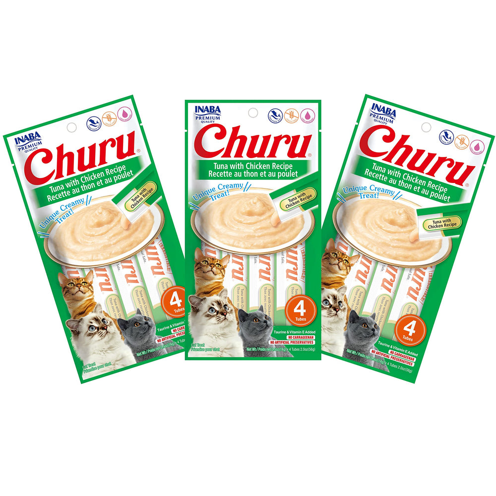 INABA Churu Thon-Poulet : tube crème onctueuse, friandise hydratante et savoureuse.
