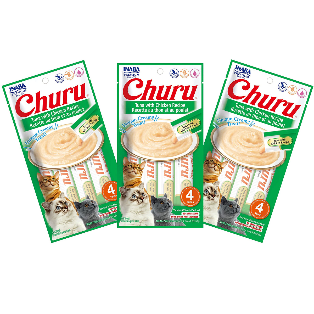 INABA Churu Thon-Poulet : tube crème onctueuse, friandise hydratante et savoureuse.