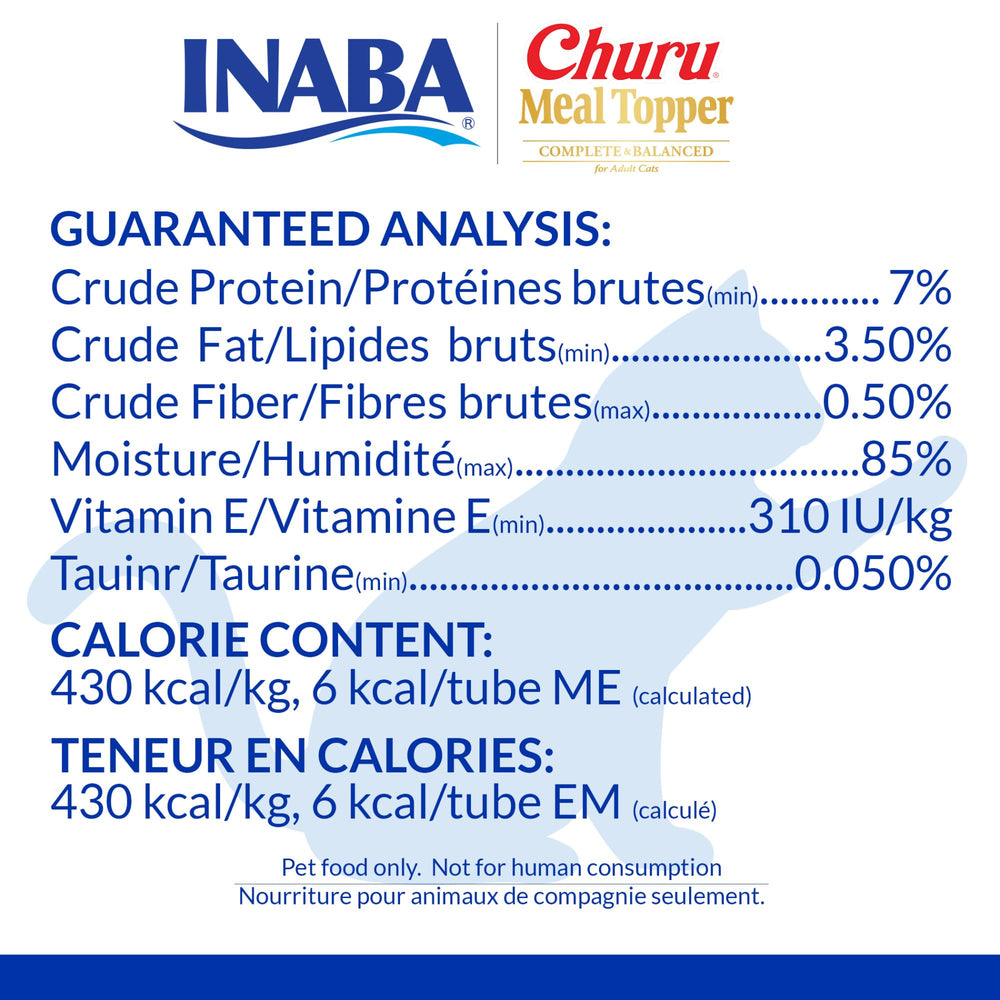 Tube INABA Churu avec 85% d'humidité, faible apport calorique.