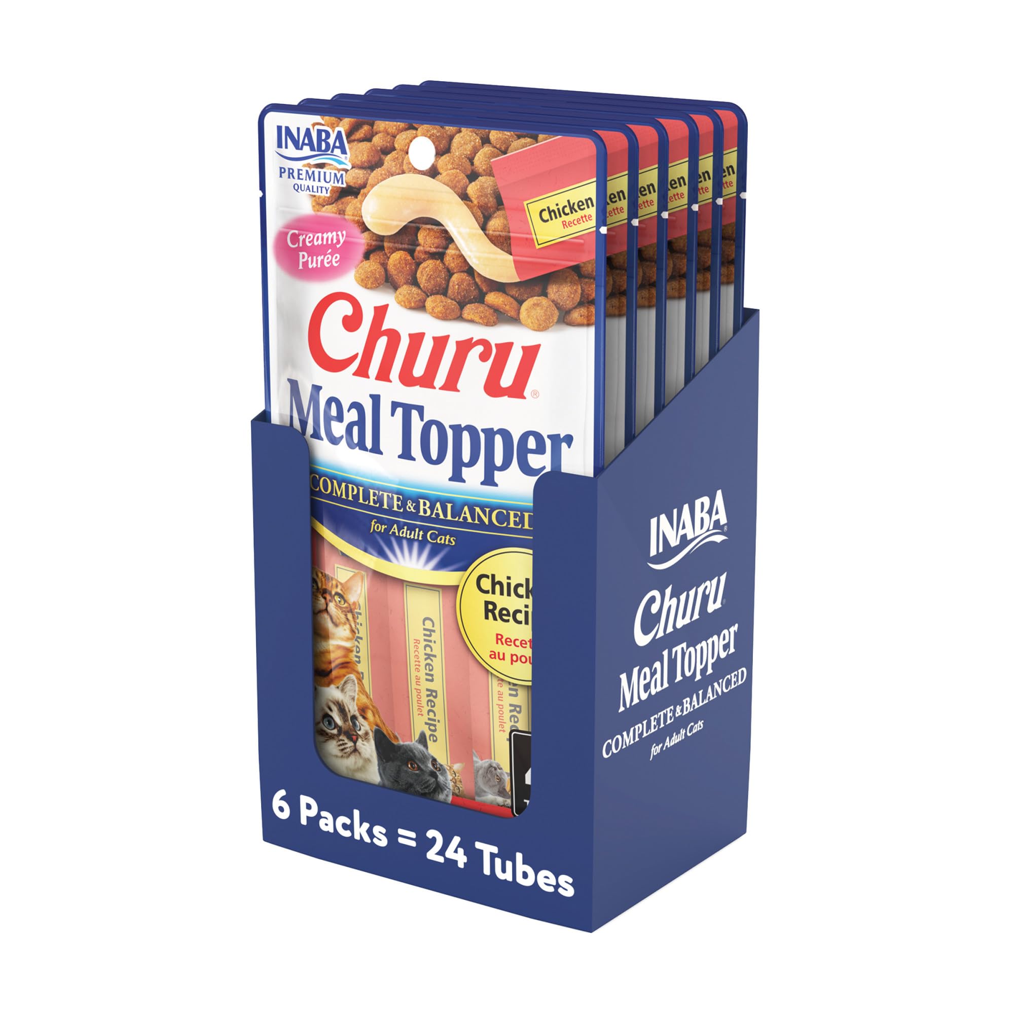 Tube INABA Churu Topper pour chat, emballage prêt à l'emploi et texture crémeuse.