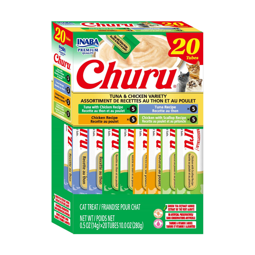 INABA Churu tube à lécher purée thon-poulet, favorise l'hydratation du chat.