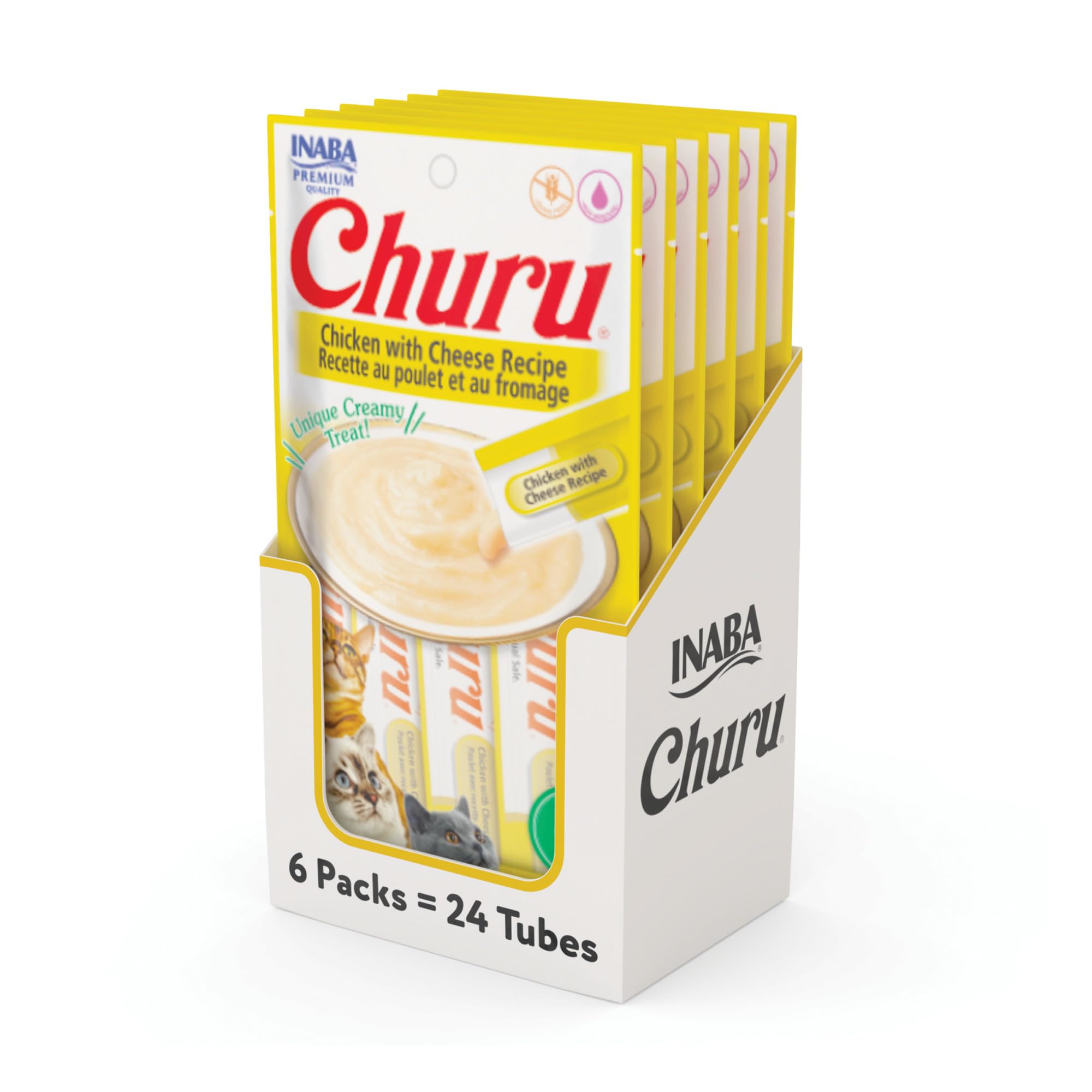 Tube INABA Churu crème purée pour chat, texture onctueuse et hydratante.