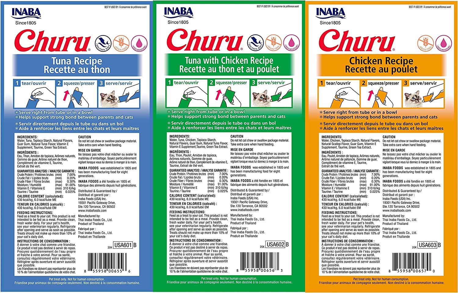 Churu INABA purée crèmeuse au poulet, friandise humide parfaite pour chats gourmets.
