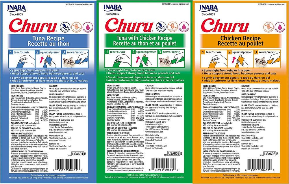 Churu INABA purée crèmeuse au poulet, friandise humide parfaite pour chats gourmets.