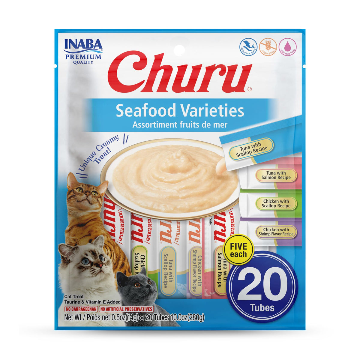 INABA Churu : face avant du tube, purée appétissante prête à être donnée.