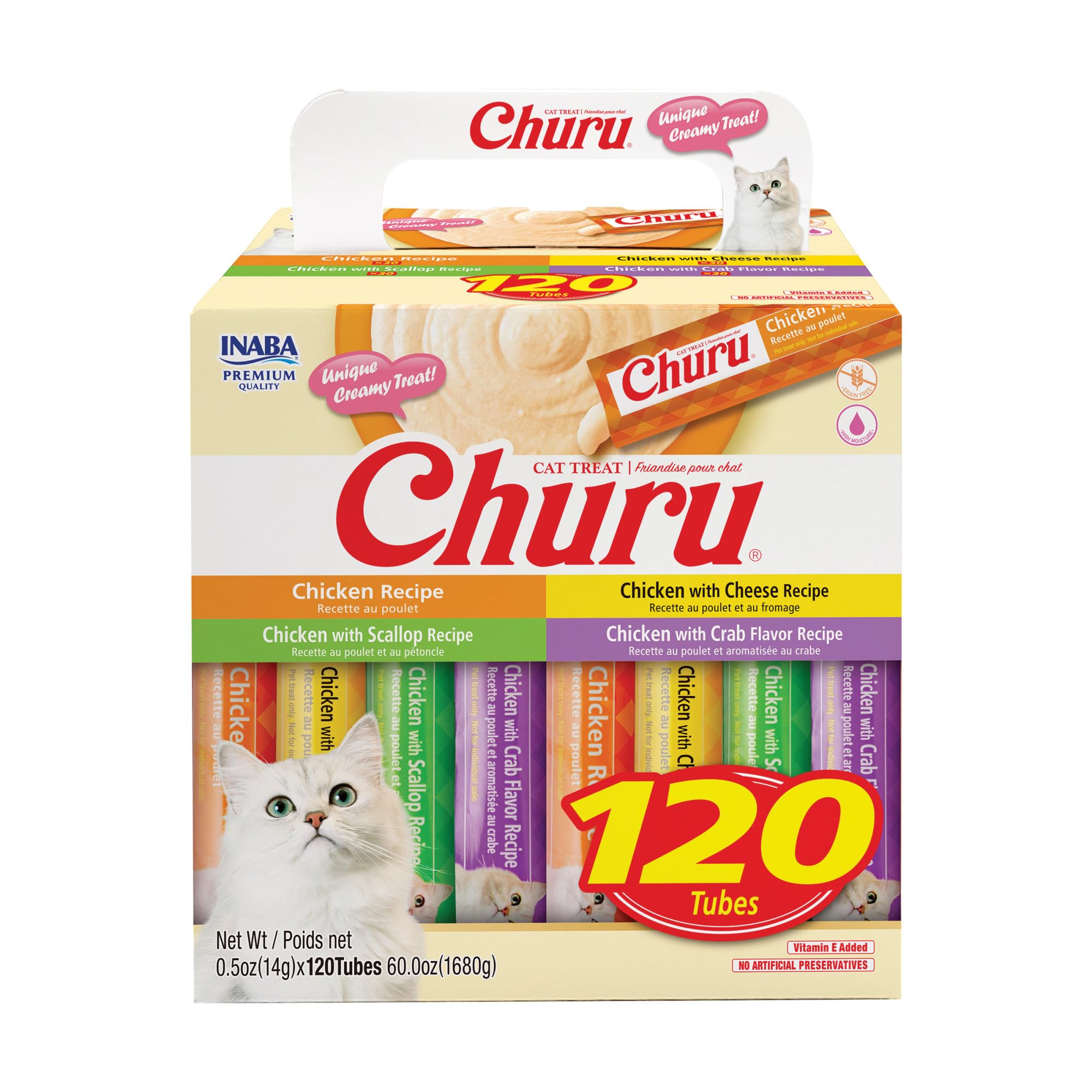 INABA Churu tube purée crème chat, hydratation élevée et calories maîtrisées.