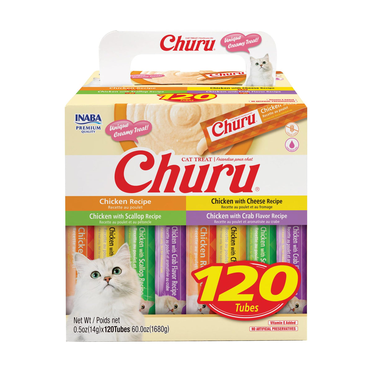 INABA Churu tube purée crème chat, hydratation élevée et calories maîtrisées.