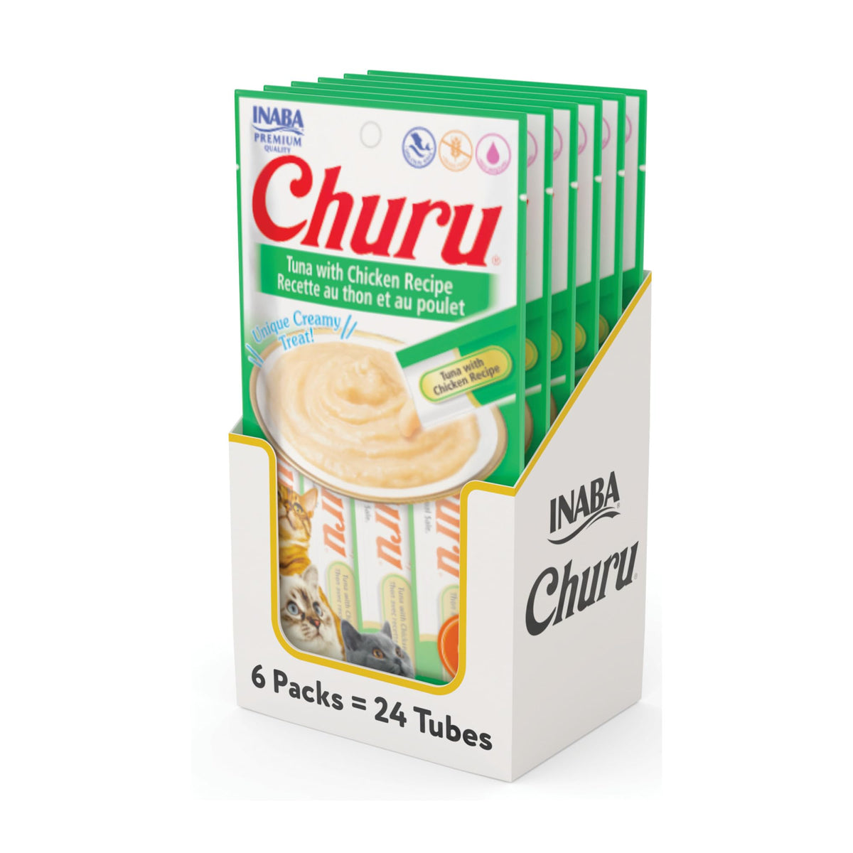 INABA Churu tube purée thon-poulet, hydratation élevée et faible calories