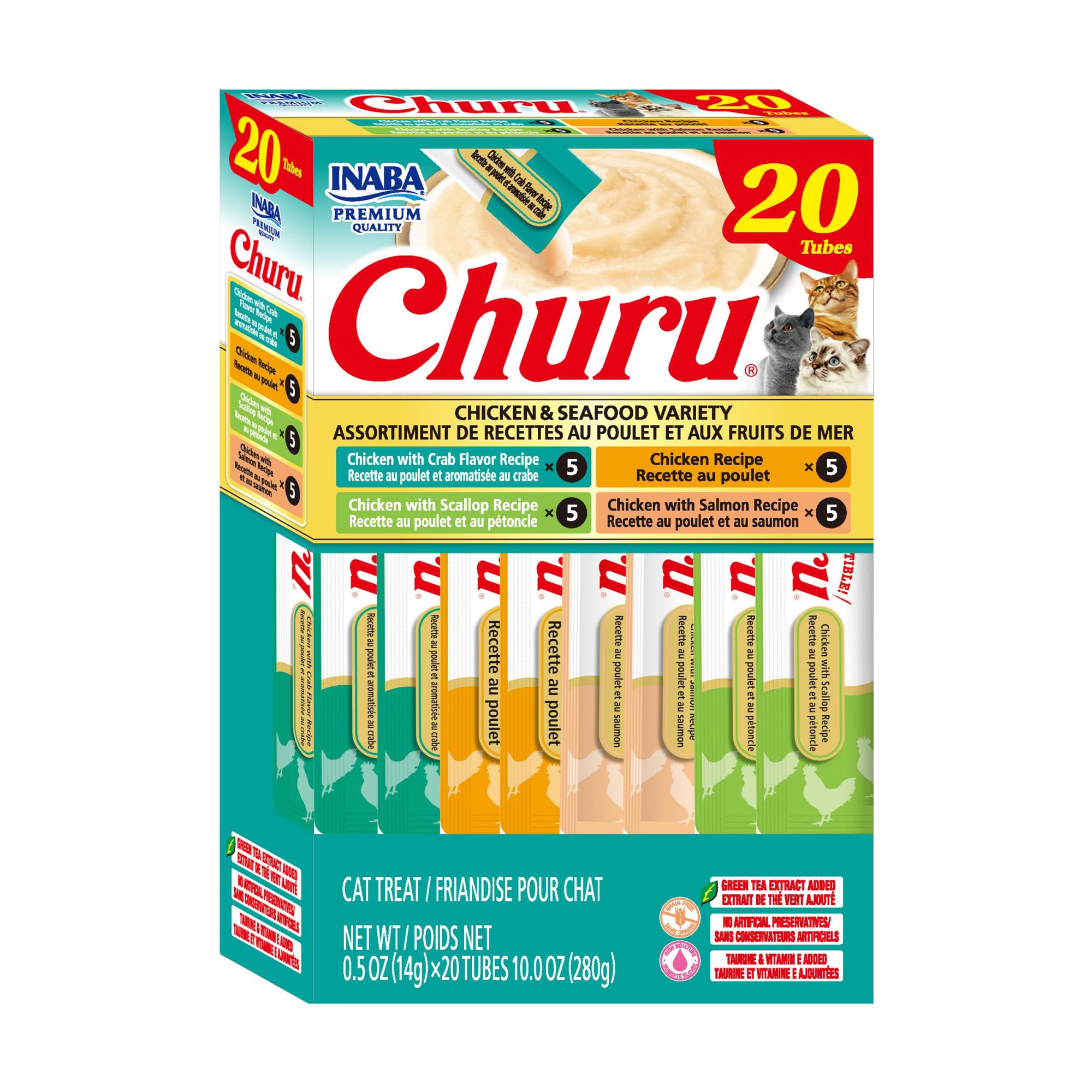 INABA Churu tube purée crème à lécher pour chat, hydratation riche.