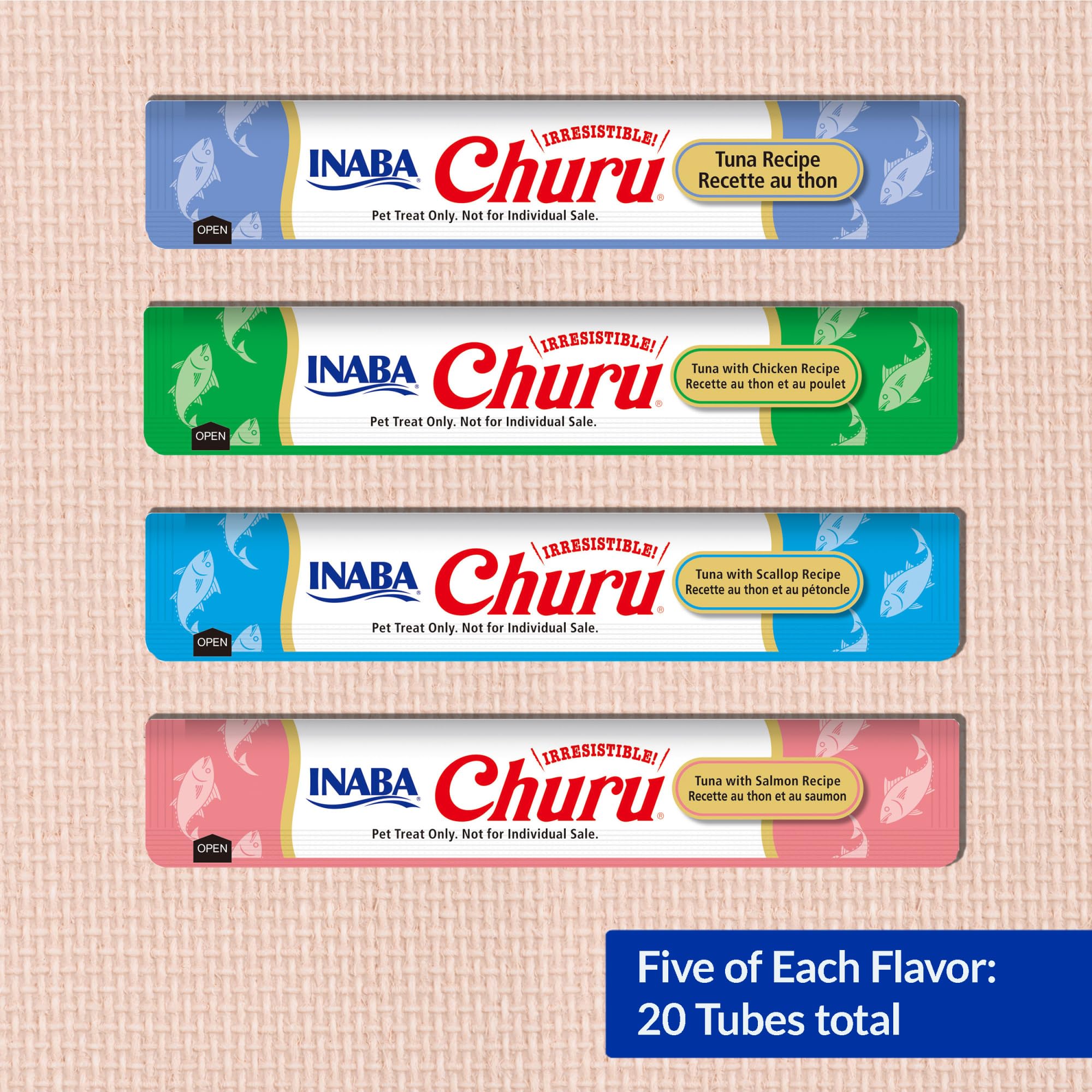 Variété des saveurs thon INABA Churu pour chats gourmands.