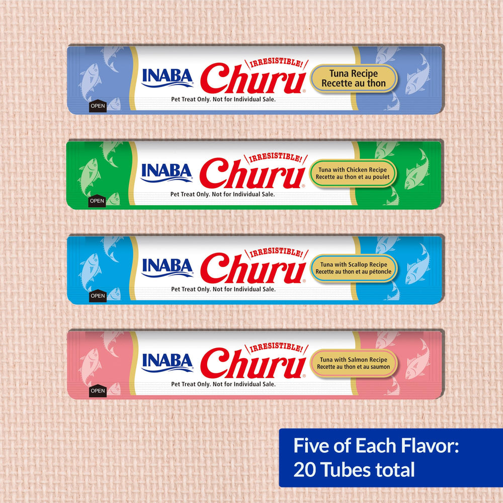 Variété des saveurs thon INABA Churu pour chats gourmands.
