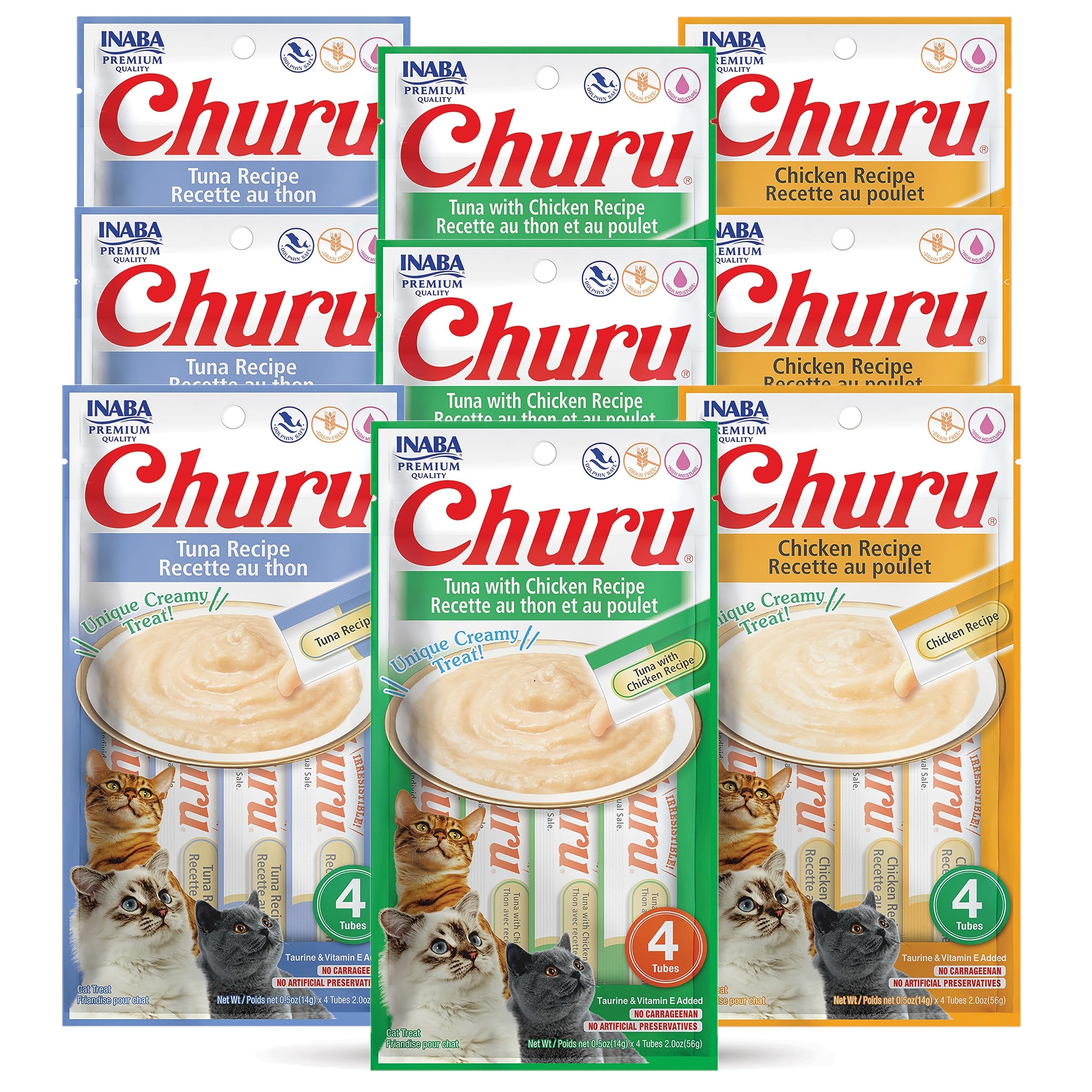 INABA Churu purée au thon, texture crémeuse pour hydrater votre chat.