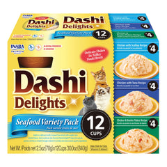 Coupe INABA Dashi Delights: chat dégustant poulet et bonito.